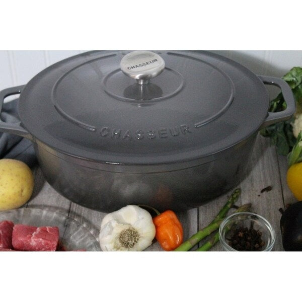 Chasseur 3.8-quart Caviar-Grey Enameled Cast Iron Oval Dutch Oven