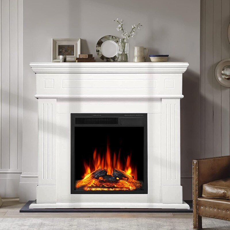 Electric Fireplace Mantel Wooden Surround Firebox, Remote Control