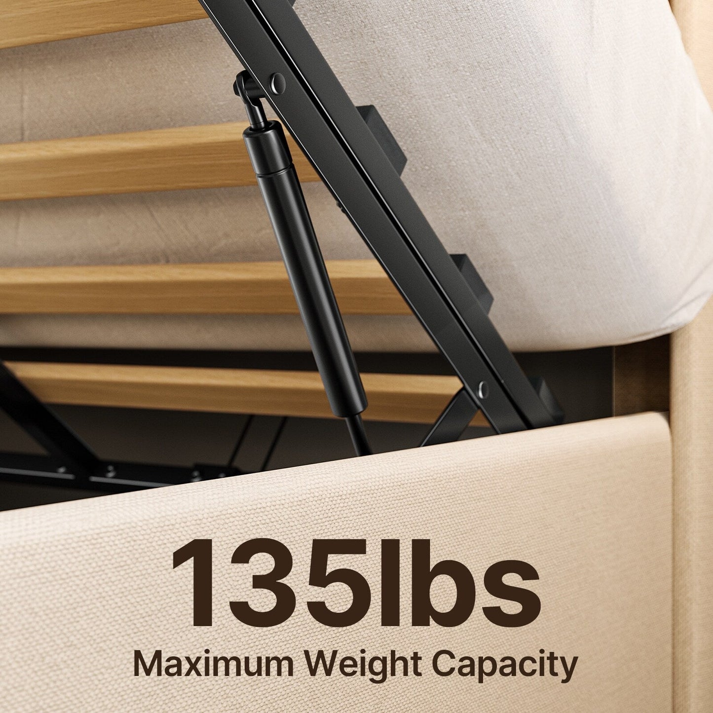 Lift Up Storage Bed Frame, Upholstered Platform Bed Frame with Hydraulic Storage System and Headboard
