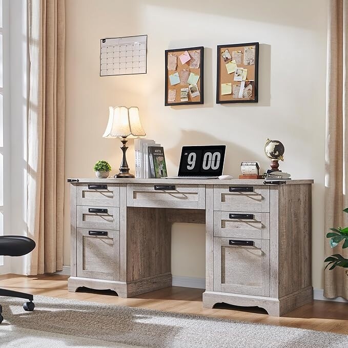 60 Farmhouse Executive Desk, Wood Home Office Desk, Computer Desk