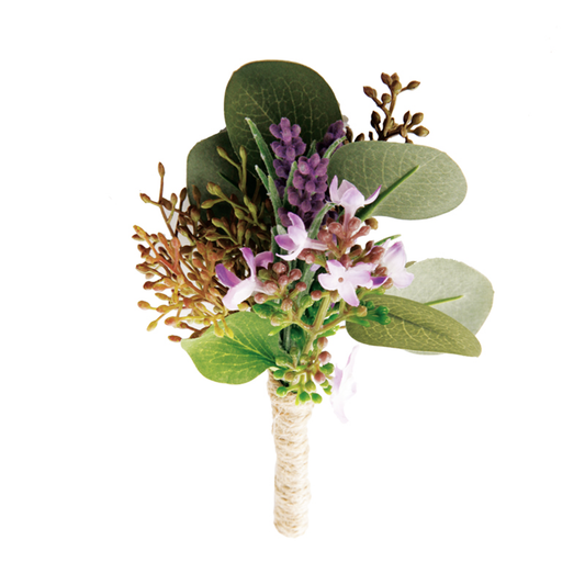 Boutonnière artificielle de lavande et d'eucalyptus