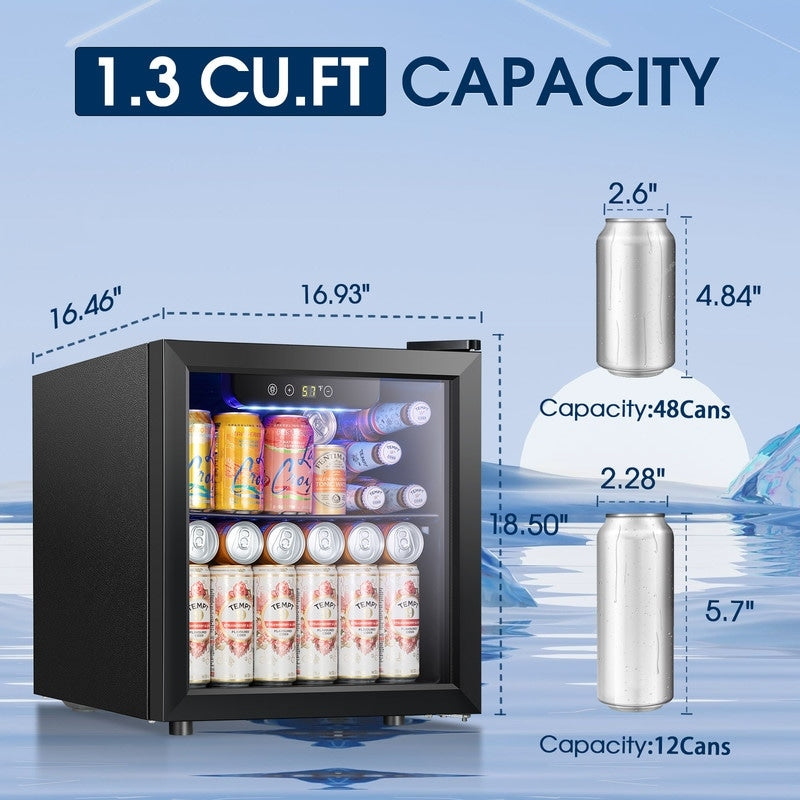 1.3cu.ft Beverage Refrigerator Cooler - 48 Can 12 Bottle Mini Fridge Glass Door, Electronic Touch Control