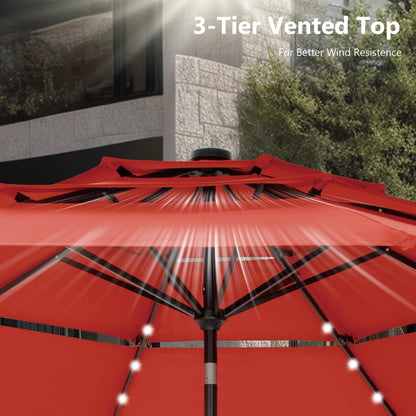 MAISON ARTS 10ft 3 Tier Auto-tilt Patio Umbrella Outdoor Double Vented Umbrella with LED Lights