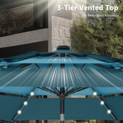 MAISON ARTS 10ft 3 Tier Auto-tilt Patio Umbrella Outdoor Double Vented Umbrella with LED Lights