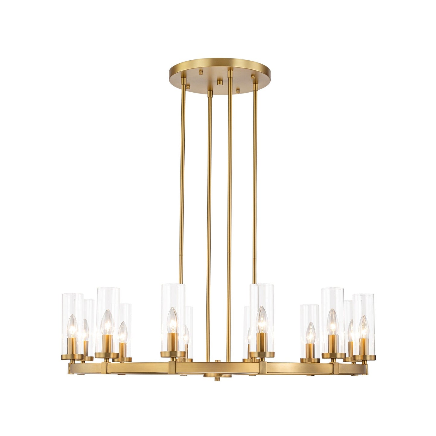 12-Light Mid-Century Modern Cylinder Clear Glass Wagon Wheel Chandelier Gold/Black Large Chandelier