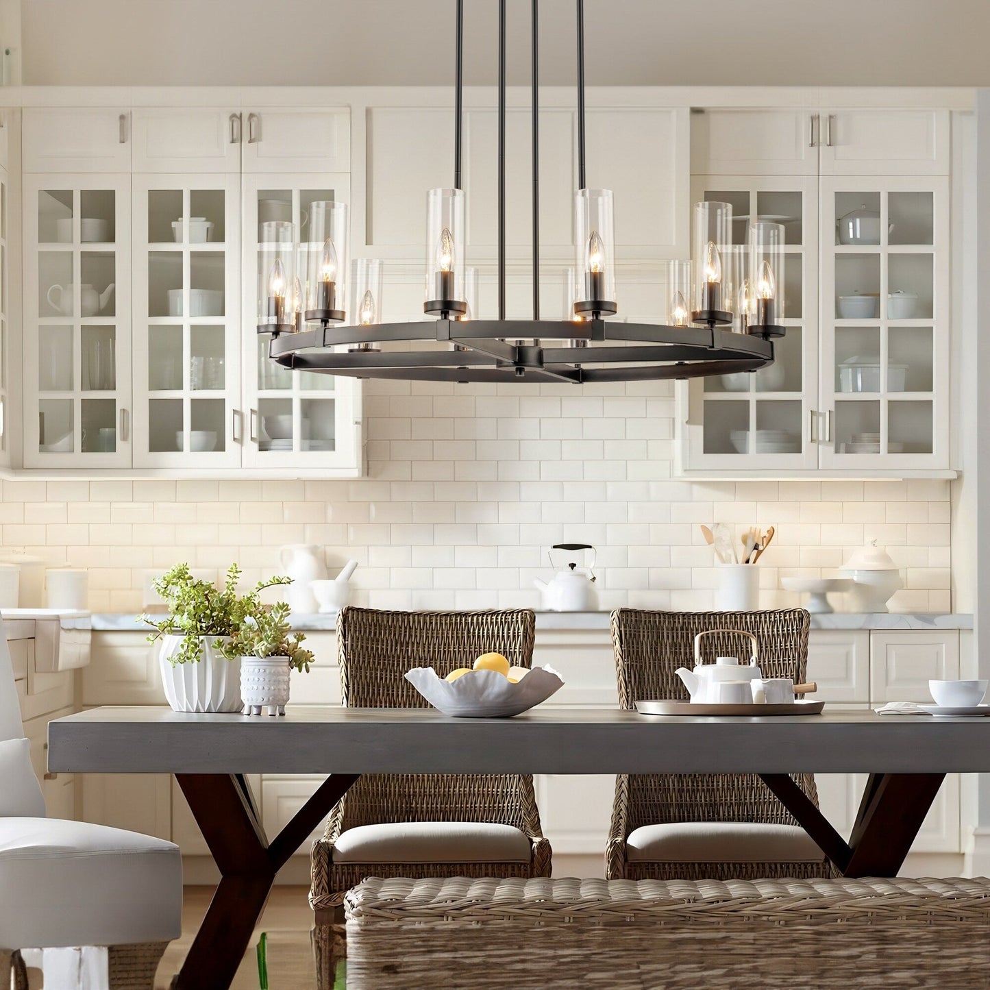 12-Light Mid-Century Modern Cylinder Clear Glass Wagon Wheel Chandelier Gold/Black Large Chandelier