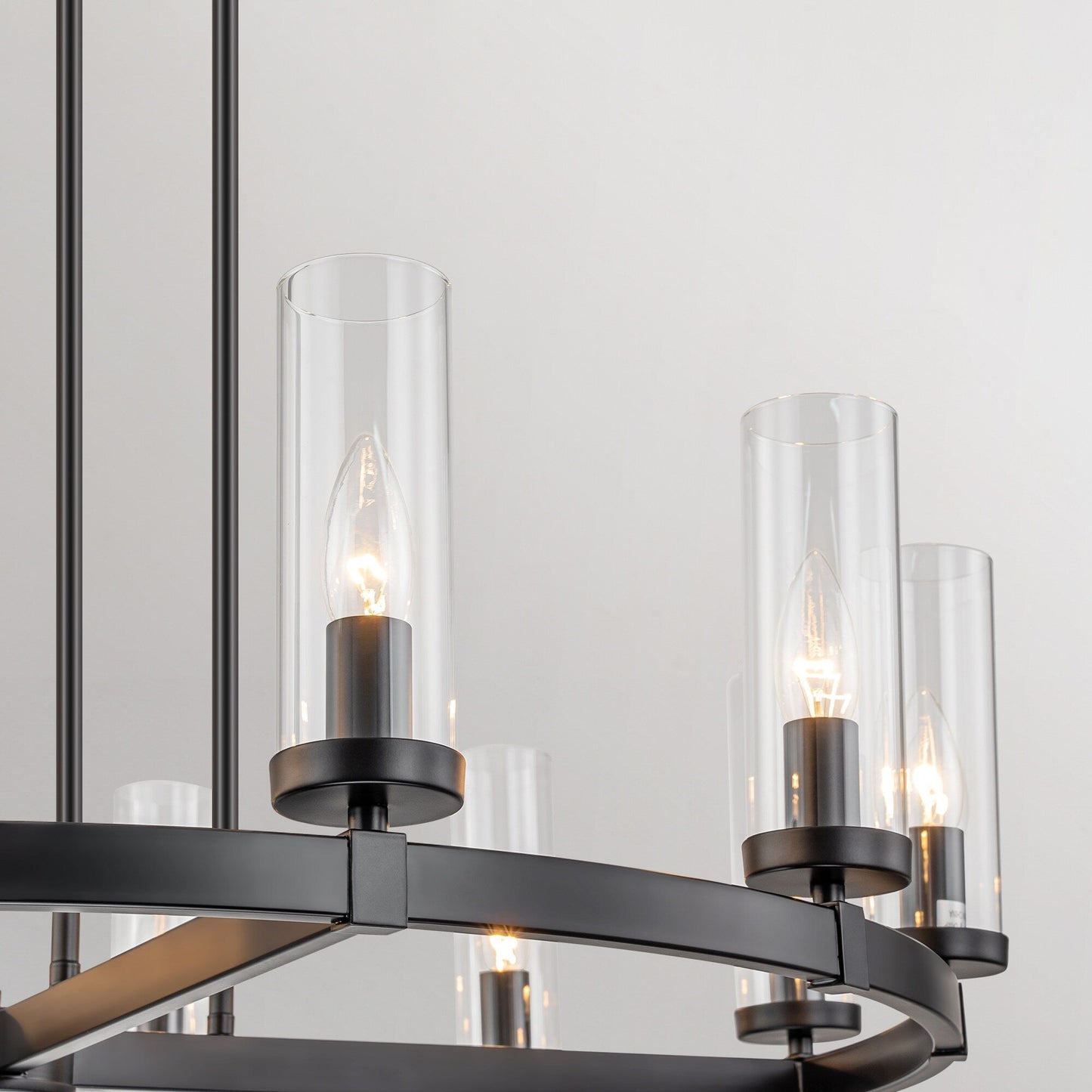 12-Light Mid-Century Modern Cylinder Clear Glass Wagon Wheel Chandelier Gold/Black Large Chandelier