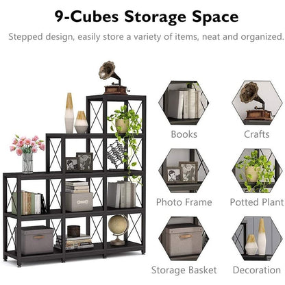 12 Shelves Ladder Bookshelf, Industrial Corner Bookshelf