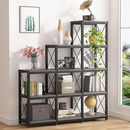 12 Shelves Ladder Bookshelf, Industrial Corner Bookshelf