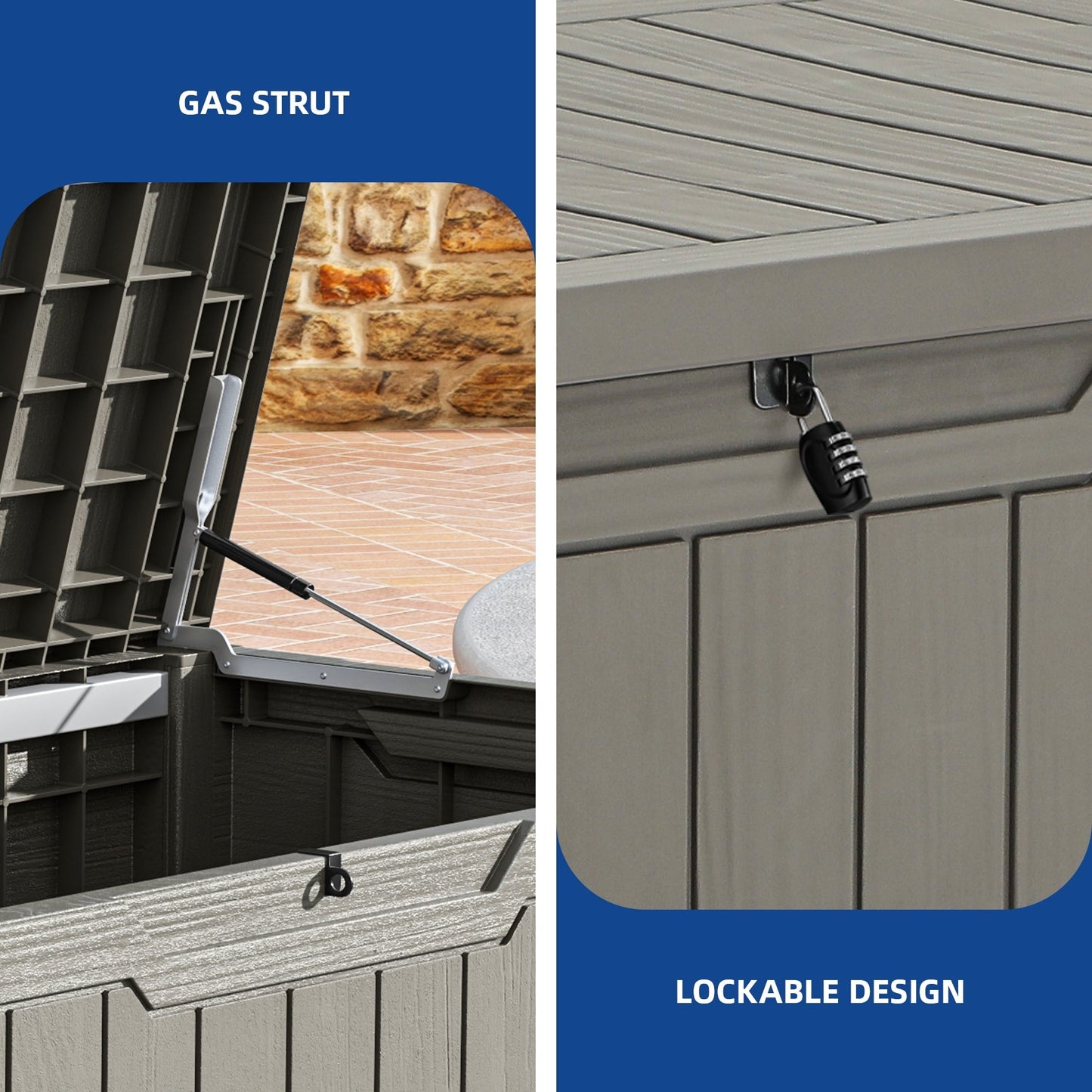 120-260 Gallons Large Resin Water Resistant Lockable Deck Box