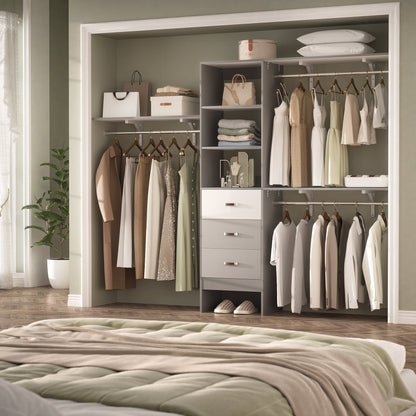 Rackcog 120'' Adjustable Closet Organizer with Drawers, Closet System with DIY Shelves for Reach-in and Walk-in Closet