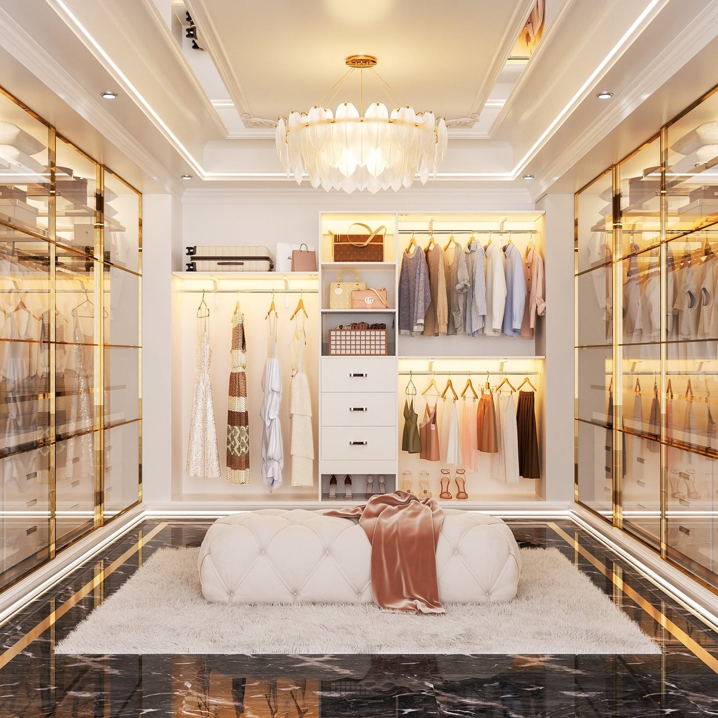 Rackcog 120'' Adjustable Closet Organizer with Drawers, Closet System with DIY Shelves for Reach-in and Walk-in Closet