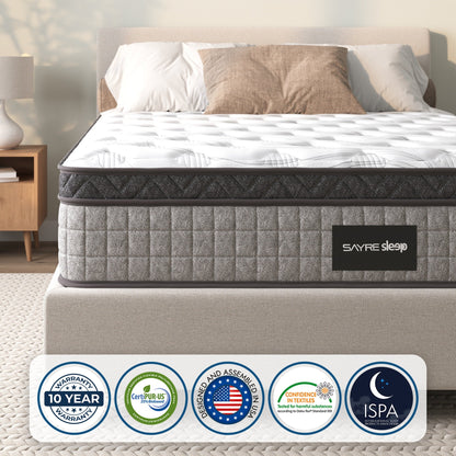 Assembled in USA - 12 Diamond Hybrid Mattress Pocket Coil and Cool Gel Memory Foam