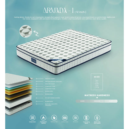 Assembled in USA - 12 Diamond Hybrid Mattress Pocket Coil and Cool Gel Memory Foam