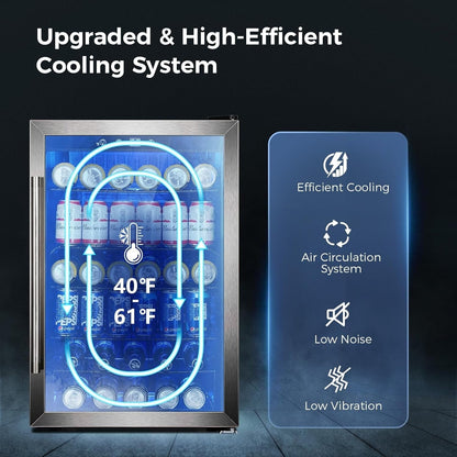 145 Can Beverage Refrigerator, 4.4Cu.Ft. Mini Fridge with Glass Door for Soda, Beer, Wine – Clear Front for Home, Office, or Bar