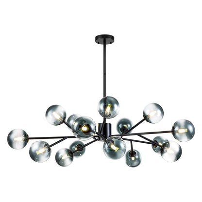 15-Light Modern Linear Sputnik Kitchen Island Light Branch Cluster Glass Globe Bubble Chandelier