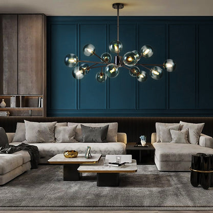 15-Light Modern Linear Sputnik Kitchen Island Light Branch Cluster Glass Globe Bubble Chandelier