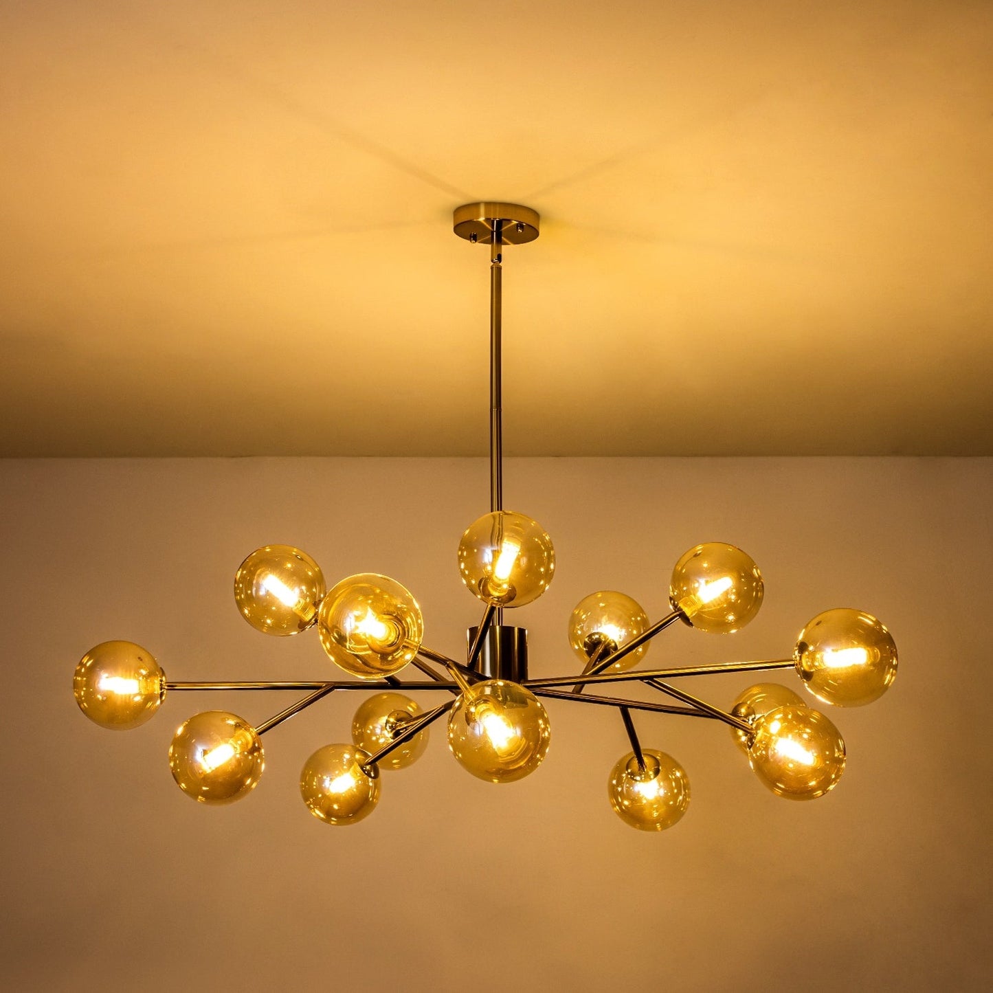 15-Light Modern Linear Sputnik Kitchen Island Light Branch Cluster Glass Globe Bubble Chandelier