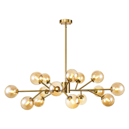 15-Light Modern Linear Sputnik Kitchen Island Light Branch Cluster Glass Globe Bubble Chandelier