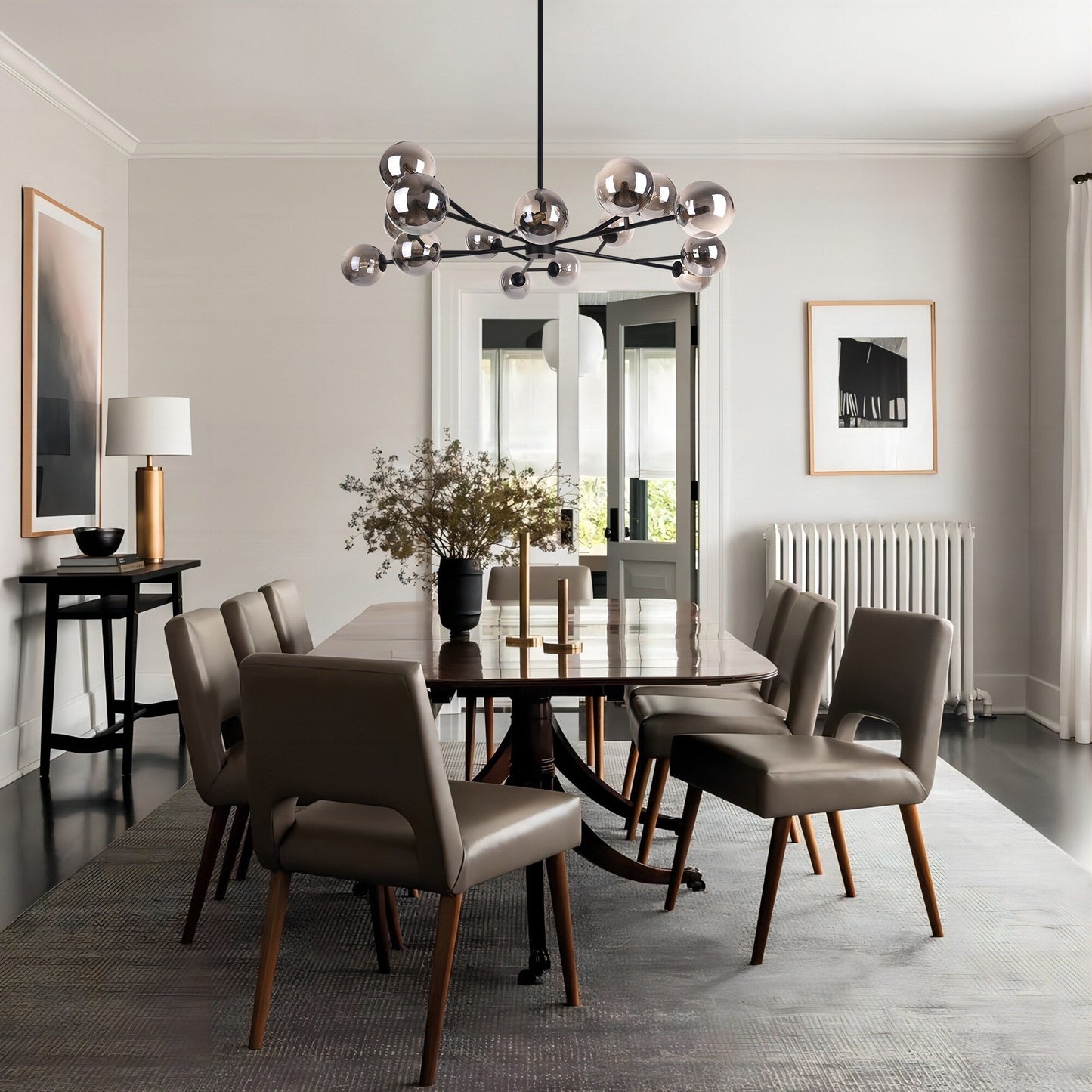 15-Light Modern Linear Sputnik Kitchen Island Light Branch Cluster Glass Globe Bubble Chandelier