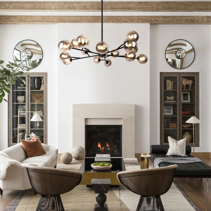 15-Light Modern Linear Sputnik Kitchen Island Light Branch Cluster Glass Globe Bubble Chandelier