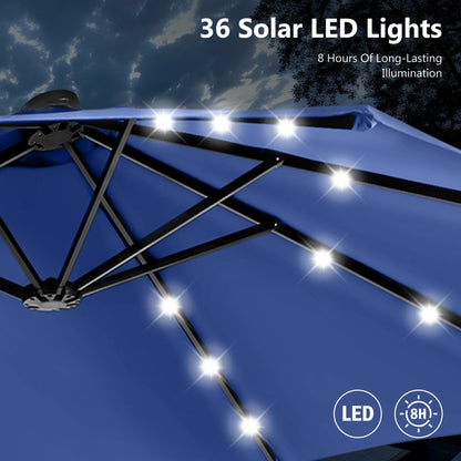 MAISON ARTS 15-foot Rectangular Crank Double-sided Outdoor Market Umbrella Solar LED Lighted Patio Umbrella with Base Included