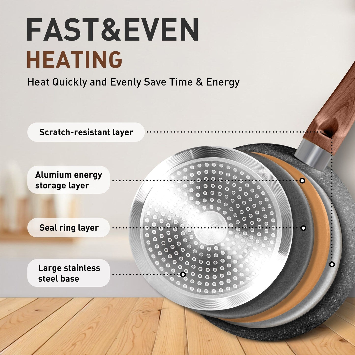 17-Piece Kitchen Granite Cookware Set, Non-stick Cooking Pots and Pans Set