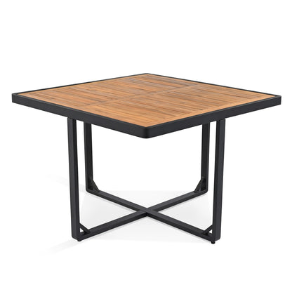 18-Pieces Acacia Wood Patio Dining Set, 8 Cushioned Chairs & 8 Ottomans & 2 Square Table