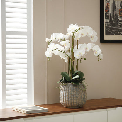 Composition d'Orchidée Artificielle Vase gris
