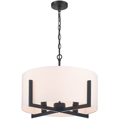 22 in. 4-Light Matte Black Chandelier Pendant Light with White Drum Shade - 22W