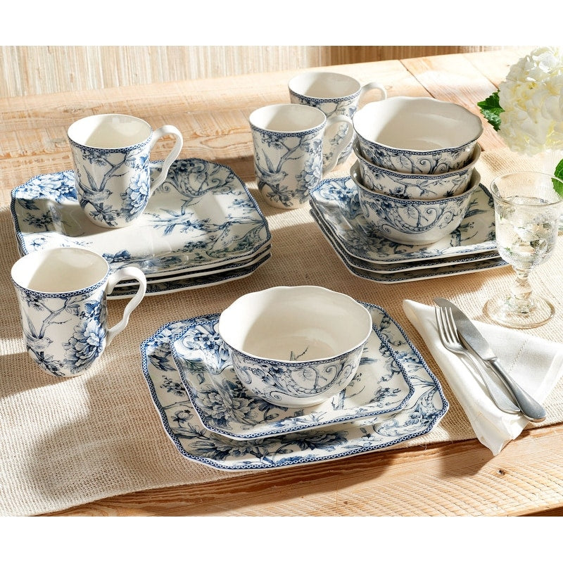 222 Fifth Adelaide 16-Piece Porcelain Dinnerware Set, Blue