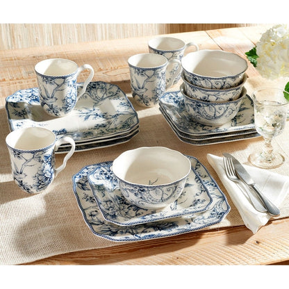 222 Fifth Adelaide 16-Piece Porcelain Dinnerware Set, Blue