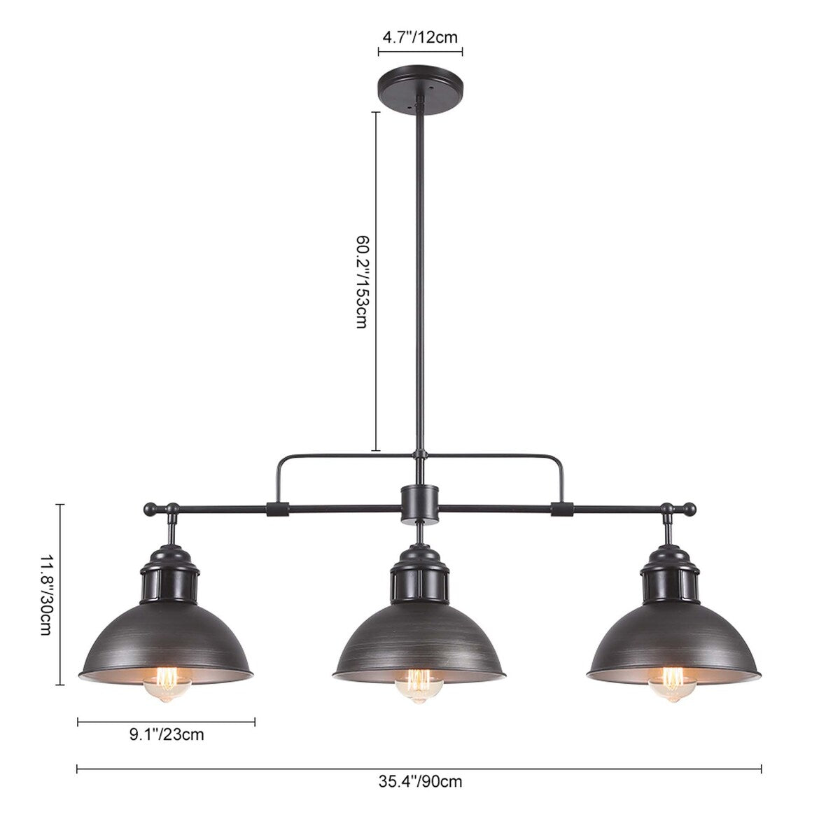 3-Light Industrial Farmhouse Dome Pendant Metal Linear Kitchen Island Pendant Light Oil Rubbed Bronze Finish