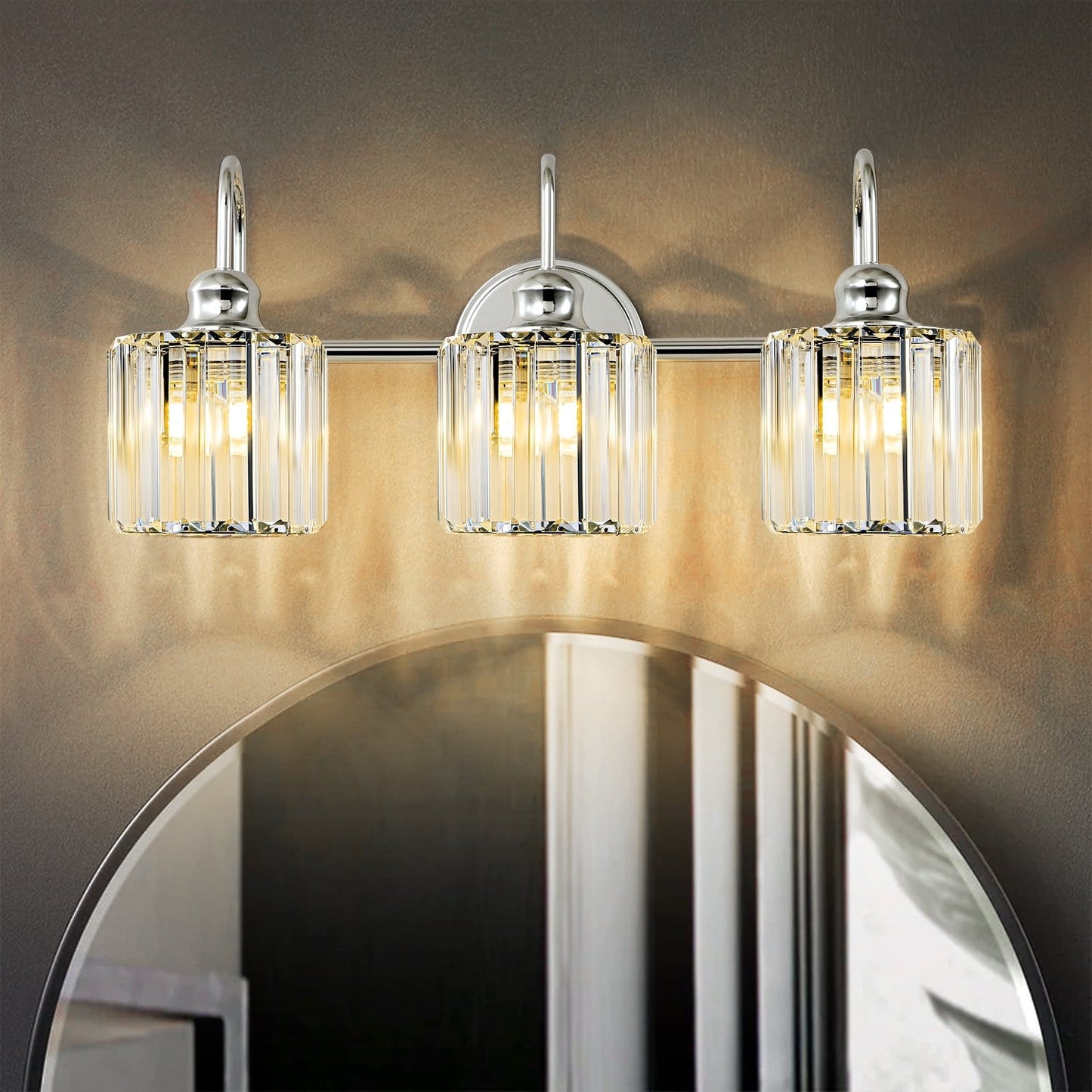 3/4-Light Modern Glam Linear Dimmable Crystal Bathroom Vanity Lights Over Mirror