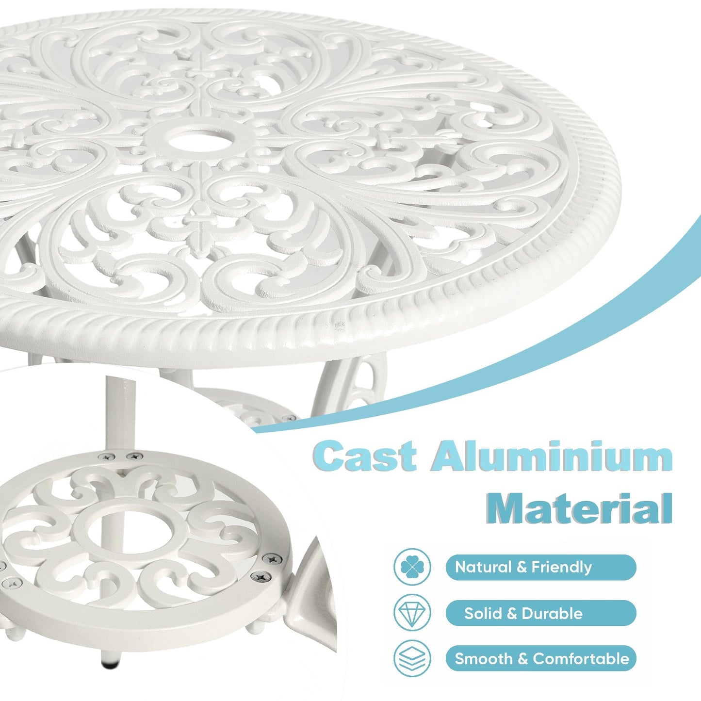 3-Piece Aluminum Outdoor Patio Butterfly Table and Chairs with Umbrella Hole