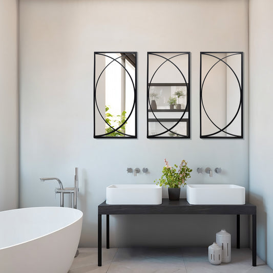 3-Piece Black Metal Rectangular Wall Mirror Set - 31.9 H x 15.75 W x 0.75 D