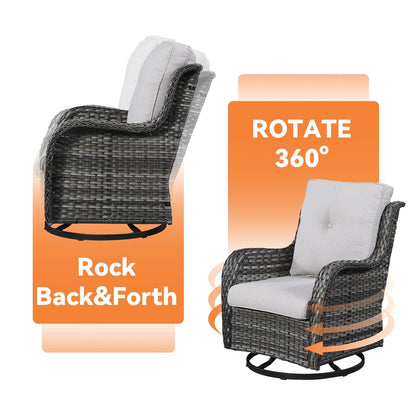 Gymojoy 3 Piece Outdoor Wicker Swivel Rocker with Cushion & Table