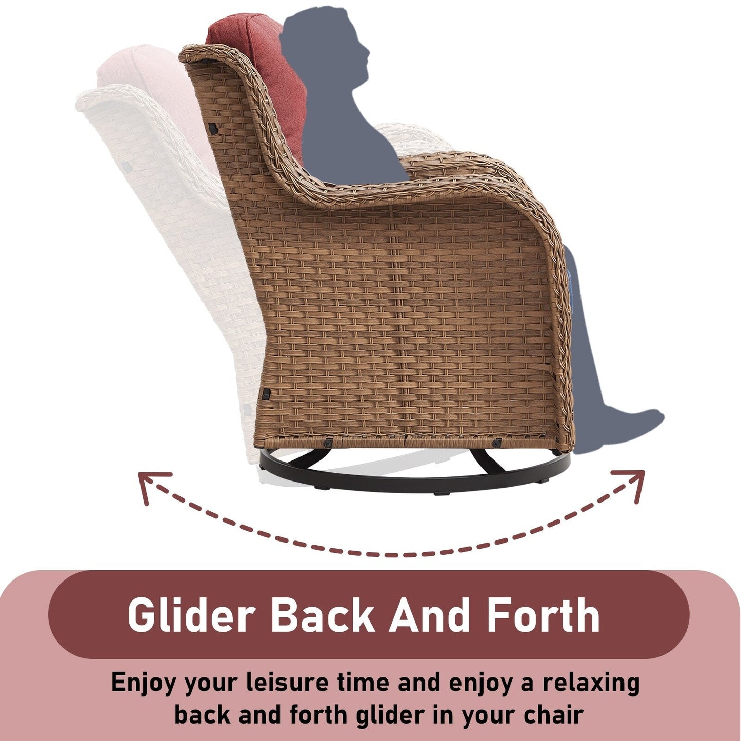 Gymojoy 3 Piece Outdoor Wicker Swivel Rocker with Cushion & Table