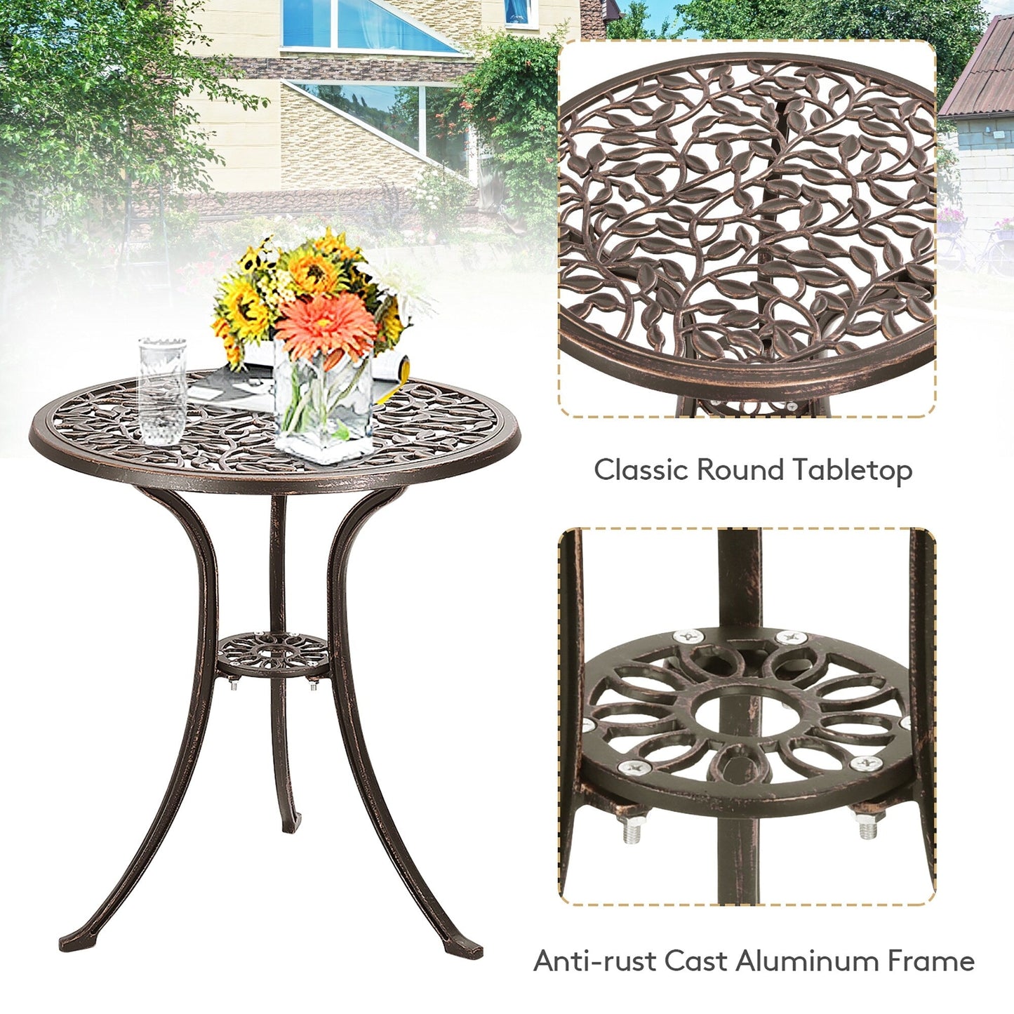 3 Pieces Outdoor Bistro Set Patio Furniture Set Table and Chairs Set
