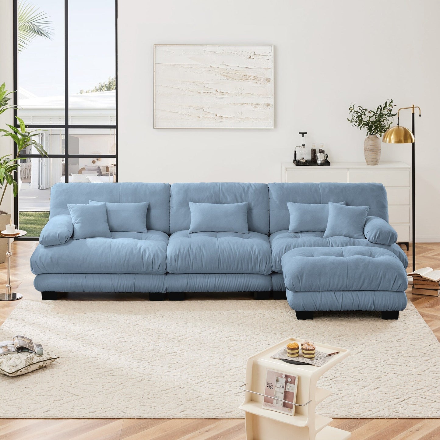 3-Seat Modular Sectional Sofa Deep Seat Couch L Shaped Cloud Couch with Convertible Ottoman for Living Room