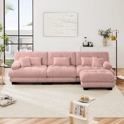 3-Seat Modular Sectional Sofa Deep Seat Couch L Shaped Cloud Couch with Convertible Ottoman for Living Room