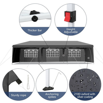 30x10FT Pop-up Oxford Cloth With 8 Sandbags and 8 Sidewalls With Tugboat Bag Canopy Gazebo - 30x10x8.8FT(WDH)