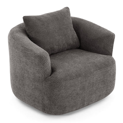 360¡ã Swivel Chair, 38.2 Boucle Accent Chair with Throw Pillow, Upholstered Barrel Sofa Chair with Curved Armrests