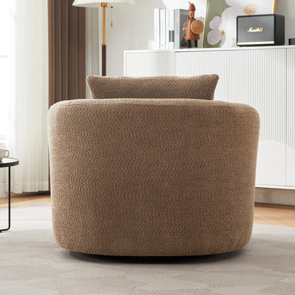 360¡ã Swivel Chair, 38.2 Boucle Accent Chair with Throw Pillow, Upholstered Barrel Sofa Chair with Curved Armrests