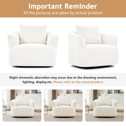 360¡ã Swivel Chair, 38.2 Boucle Accent Chair with Throw Pillow, Upholstered Barrel Sofa Chair with Curved Armrests