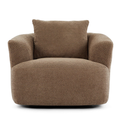 360¡ã Swivel Chair, 38.2 Boucle Accent Chair with Throw Pillow, Upholstered Barrel Sofa Chair with Curved Armrests