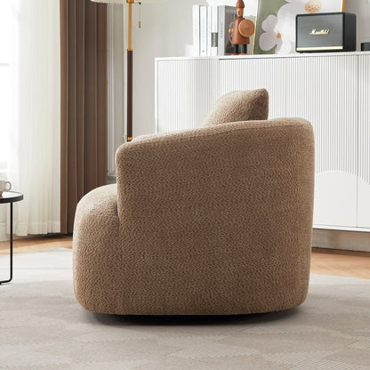 360¡ã Swivel Chair, 38.2 Boucle Accent Chair with Throw Pillow, Upholstered Barrel Sofa Chair with Curved Armrests