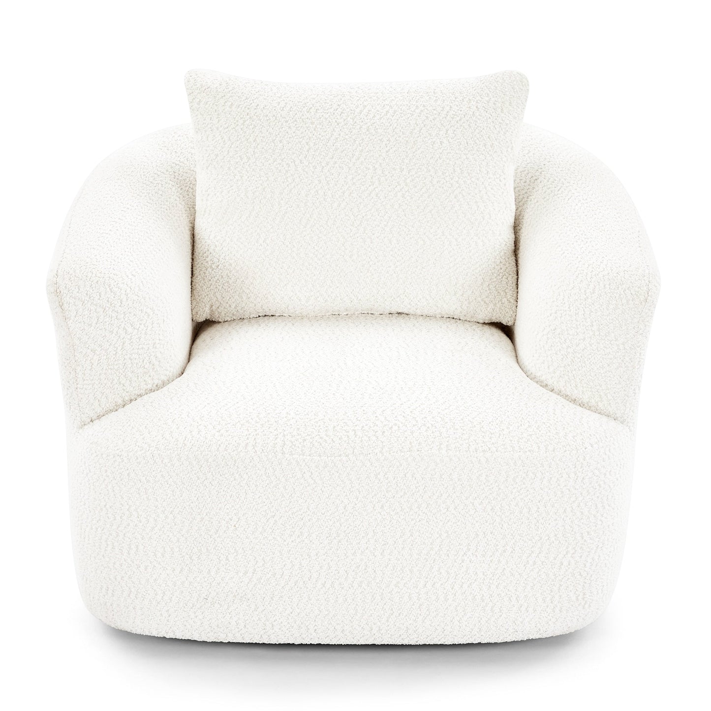 360¡ã Swivel Chair, 38.2 Boucle Accent Chair with Throw Pillow, Upholstered Barrel Sofa Chair with Curved Armrests