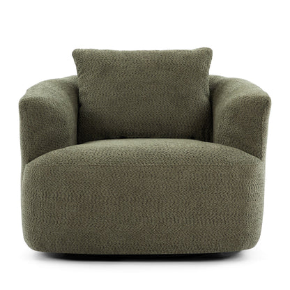 360¡ã Swivel Chair, 38.2 Boucle Accent Chair with Throw Pillow, Upholstered Barrel Sofa Chair with Curved Armrests