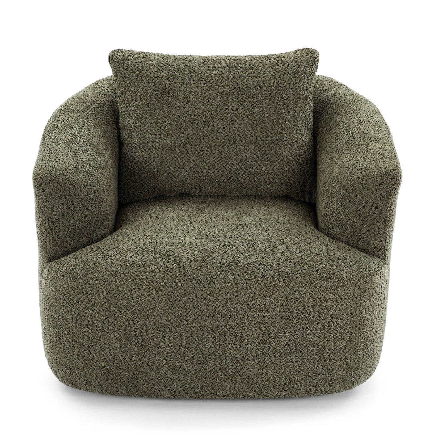 360¡ã Swivel Chair, 38.2 Boucle Accent Chair with Throw Pillow, Upholstered Barrel Sofa Chair with Curved Armrests